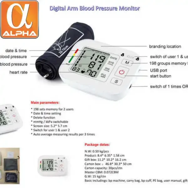 Portable Digital Arm Monitor Sphygmomanometer Electric Blood Pressure Gauges - Image 6