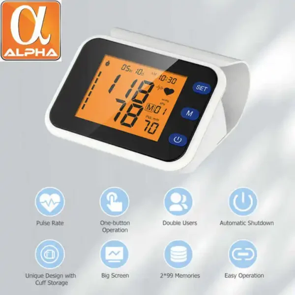 Portable LCD Touch Screen Multi-Functional Electronic Blood Pressure Monitor with Electric Power Source - Image 2