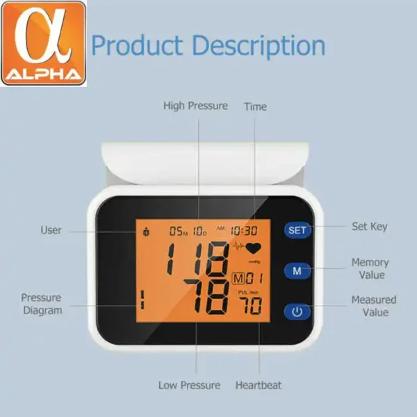 Portable LCD Touch Screen Multi-Functional Electronic Blood Pressure Monitor with Electric Power Source - Image 3