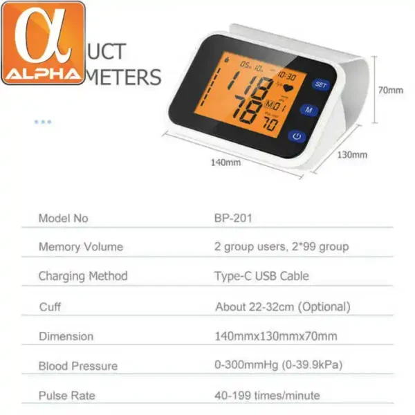 Portable LCD Touch Screen Multi-Functional Electronic Blood Pressure Monitor with Electric Power Source - Image 4